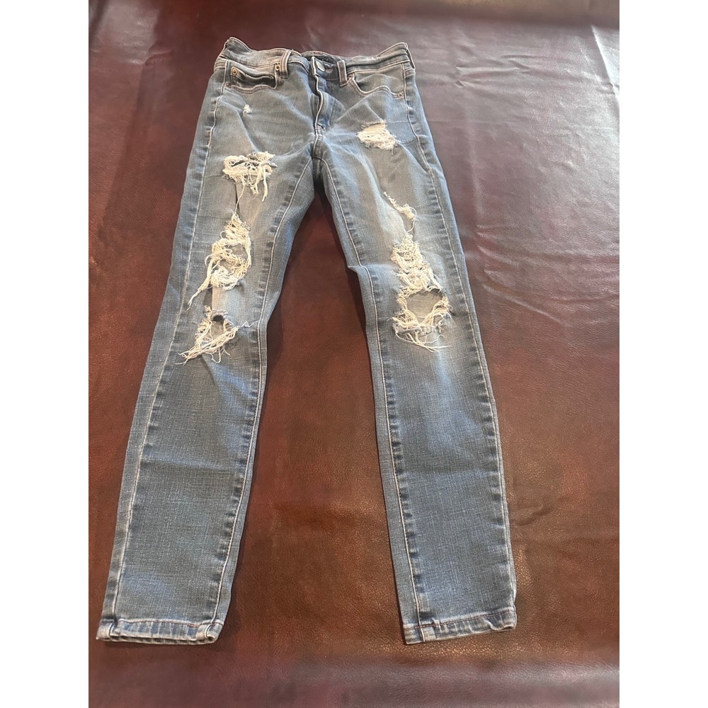 American Eagle Next Level Stretch Skinny Distressed Ripped Jeans Blue Women 2S